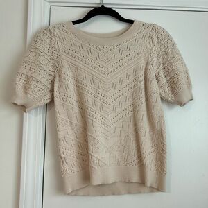 LOFT Top Women’s X-Small Cream/Tan Texture Pattered Knit Sweater Workwear Casual